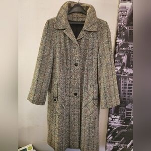 Vintage 1970s Juli de Roma Tweed Wool  Blend Over Coat Trench Button Down M/L